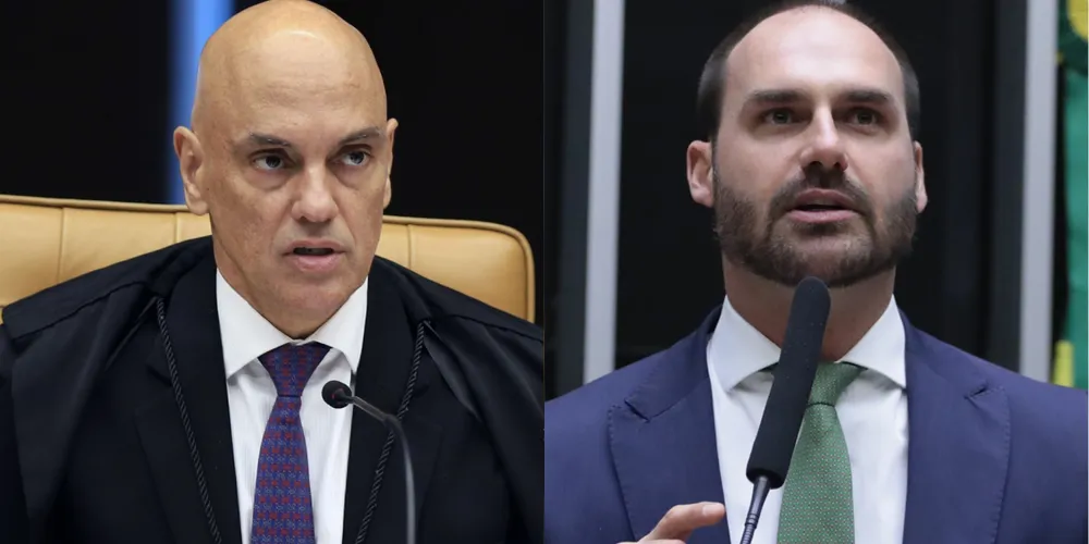 À esquerda, o ministro Alexandre de Moraes, do STF; à direita, o ex-deputado federal Eduardo Bolsonaro