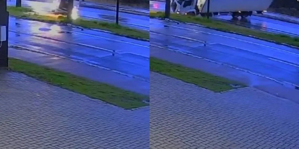 O caminhoneiro envolvido no acidente comentou que chovia bastante no momento em que perdeu o controle da direção