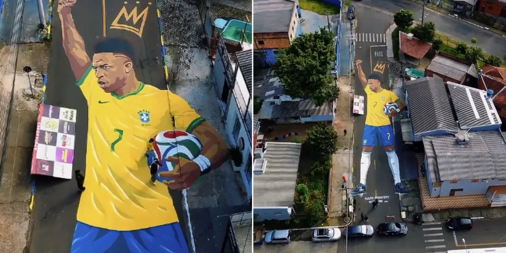 A pintura celebra um dos principais protagonistas do futebol