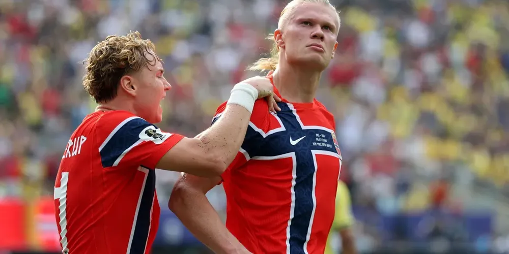 Haaland comemora gol contra o Brasil na Copa do Mundo 2026