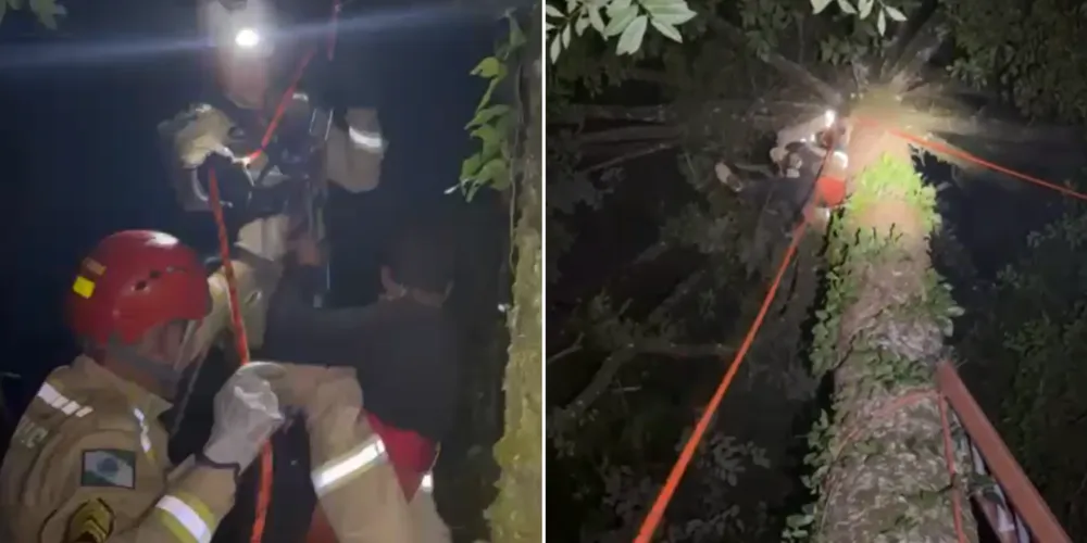 Ocorrência foi realizada com técnicas de salvamento em altura e atuação integrada da equipe do Corpo de Bombeiros