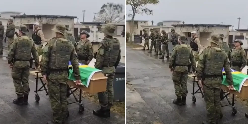 Policiais realizam momento de homenagem durante sepultamento