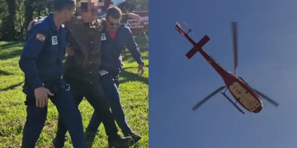 A aeronave Arcanjo, do CBMSC, foi acionada para realizar o transporte da vítima