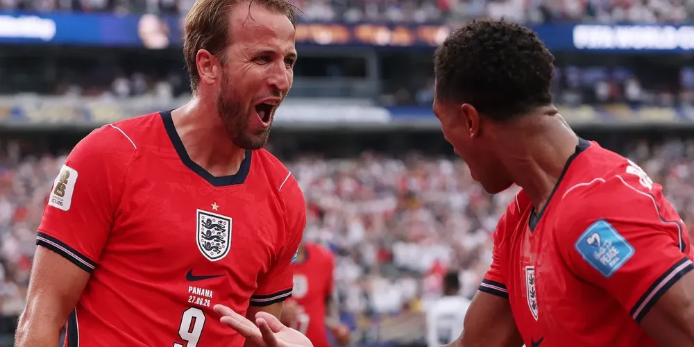 Harry Kane, artilheiro da Inglaterra, comemora seu gol contra o Panamá