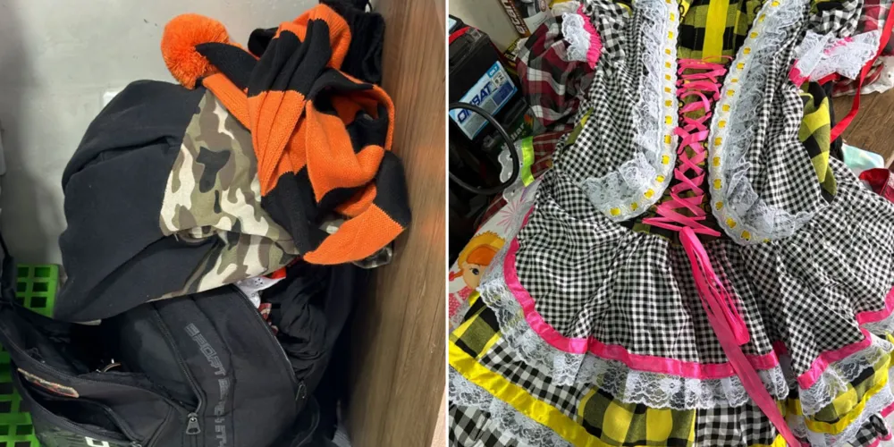 Os vestidos de festa junina com etiquetas foram encontrados dentro da bolsa do suspeito