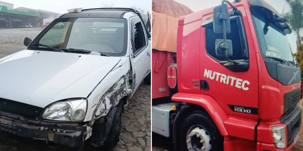 O acidente envolveu uma Ford Courier e um caminhão Volvo VM 360