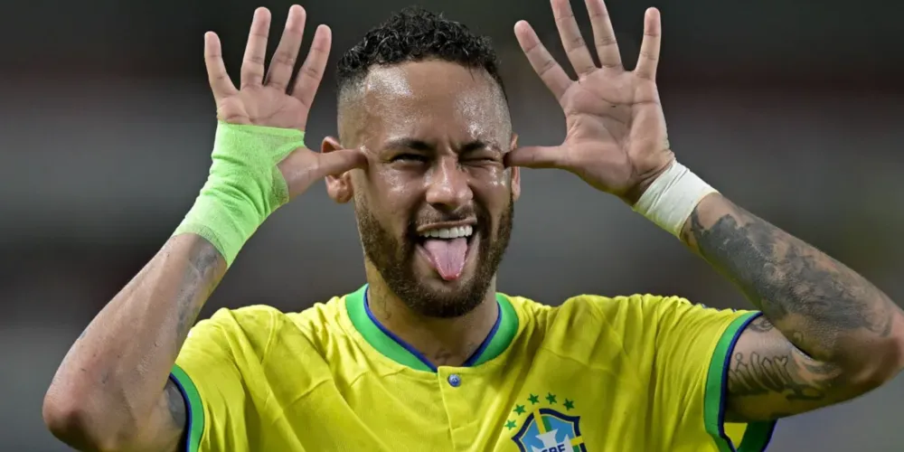 Neymar em comemoração de gol pela Seleção Brasileira