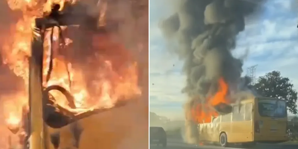 Imagens do incêndio foram registradas por motoristas na rodovia