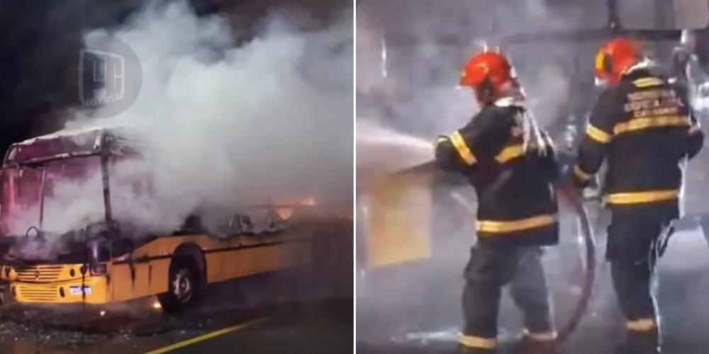 O incêndio no ônibus foi registrado em Carambeí