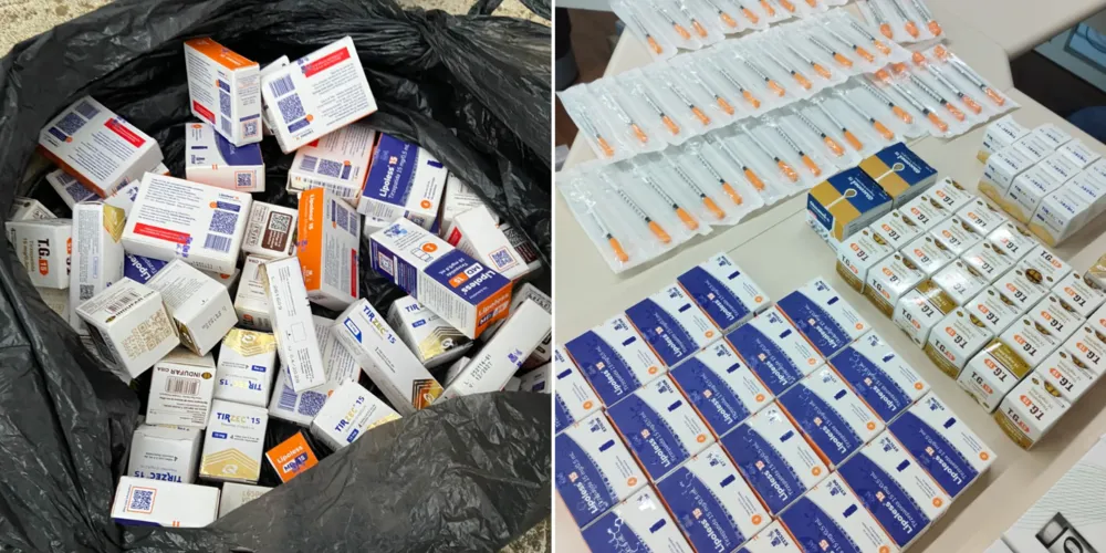 Foram apreendidos cerca de 200 frascos de medicamentos, mais de 1.400 cigarros eletrônicos, dinheiro, registros financeiros e máquinas de cartão