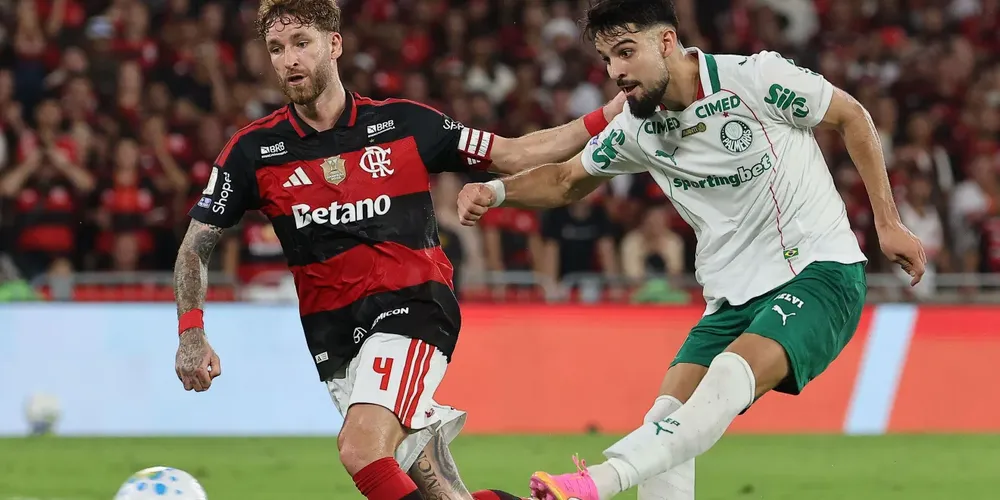 Flaco López chuta para marcar o gol do Palmeiras contra o Flamengo