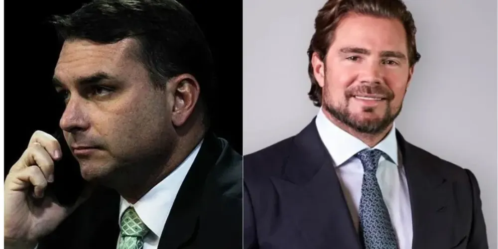 O senador Flávio Bolsonaro (PL-RJ) e o dono do Banco Master, Daniel Vorcaro