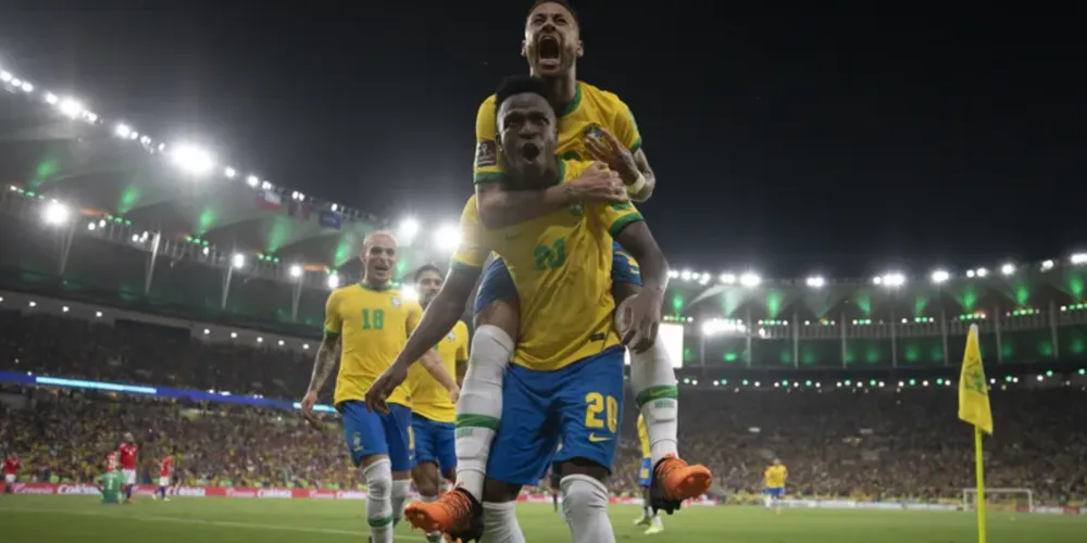 Vinicius Jr. e Neymar em partida da seleção brasileira no Maracanã
