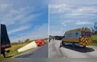 Caminhão evita colisão com carro e tomba na BR-376 em PG