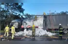 Caminhão carregado com papel higiênico pega fogo na BR-373 em PG