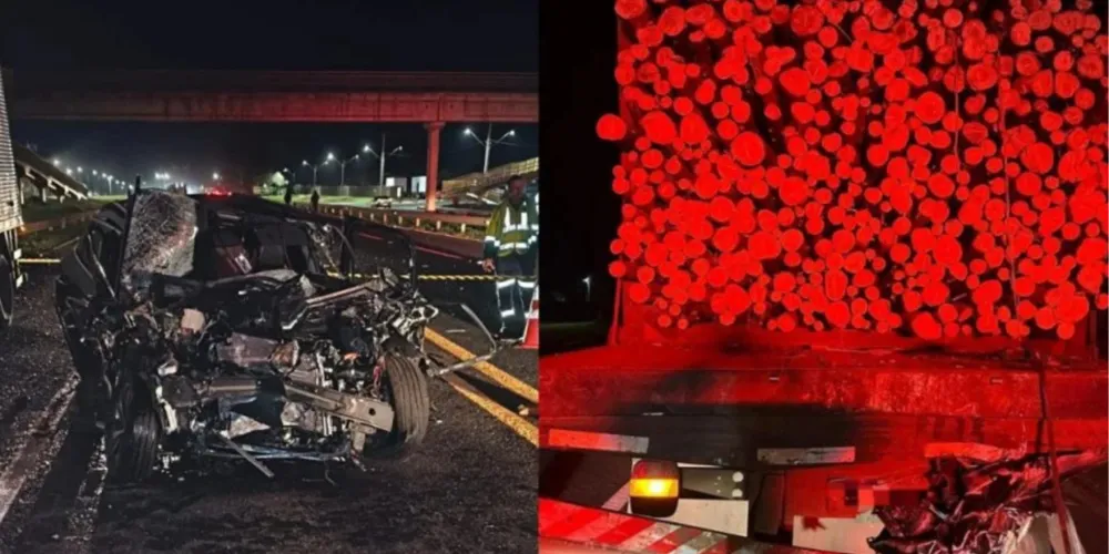 Mulher de 42 anos morreu depois que o veículo que dirigia bateu na traseira de um caminhão