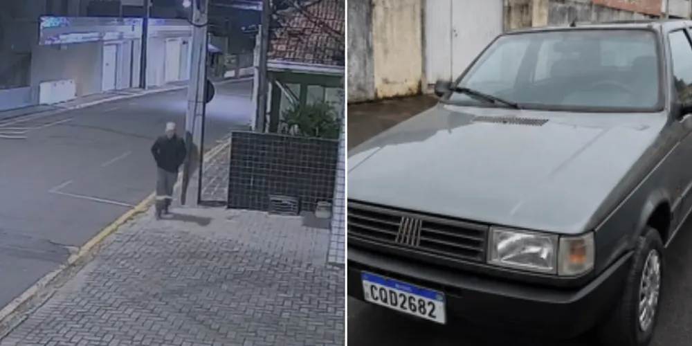 Suspeito do furto caminha pela Rua Teixeira Soares