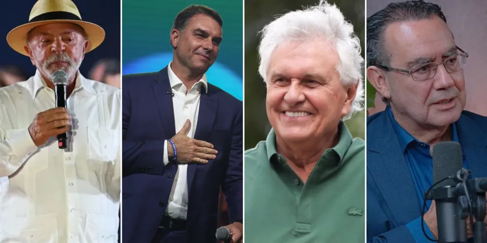 Lula (PT), Flávio Bolsonaro (PL), Ronaldo Caiado (PSD) e Augusto Cury (AVANTE)