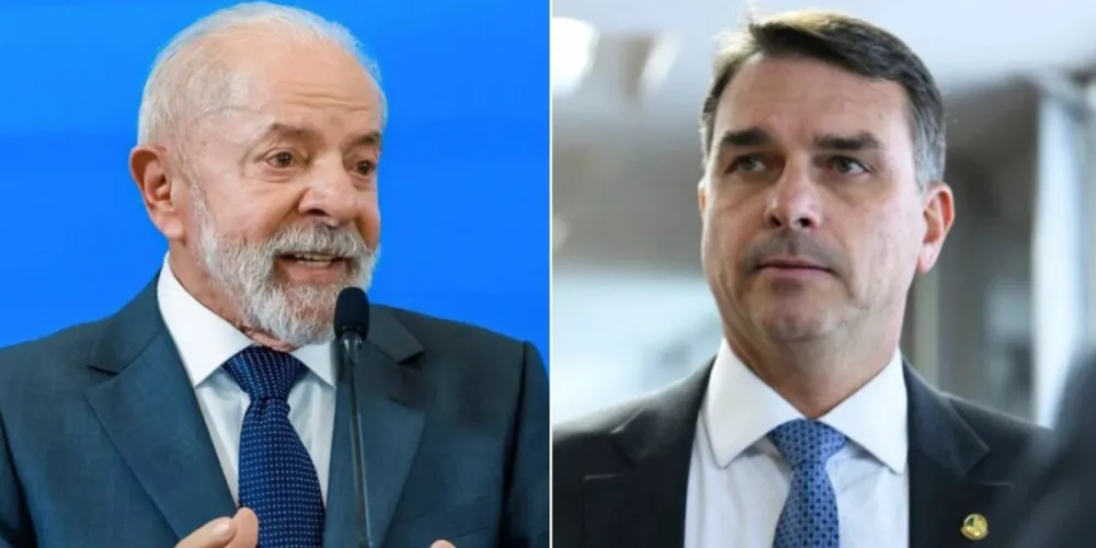 O presidente Lula (PT) e o senador Flávio Bolsonaro (PL-RJ)