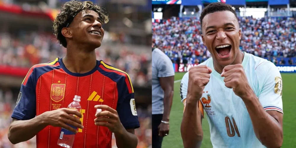 Lamine Yamal, da Espanha, e Kylian Mbappé, da França