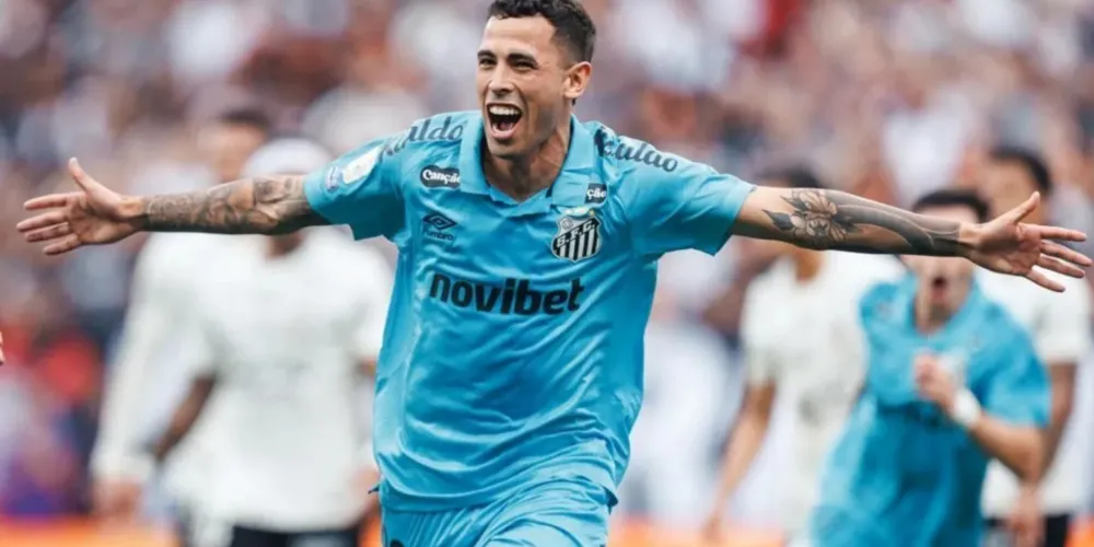 Oliva celebra seu gol no clássico entre Corinthians e Santos