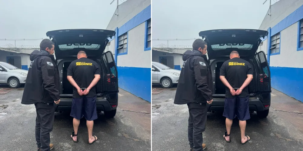 Homem de 45 anos sendo preso em Carambeí