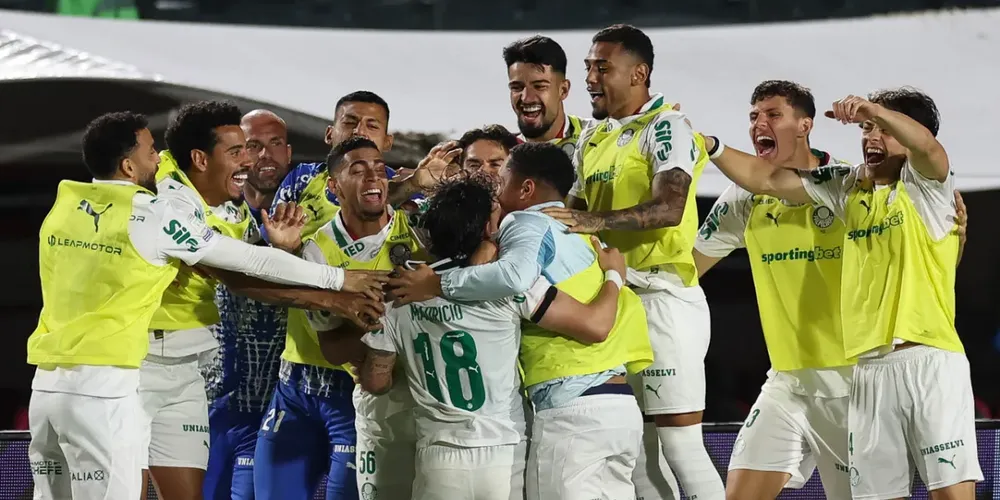 Jogadores do Palmeiras comemoram gol sobre o Vitoria