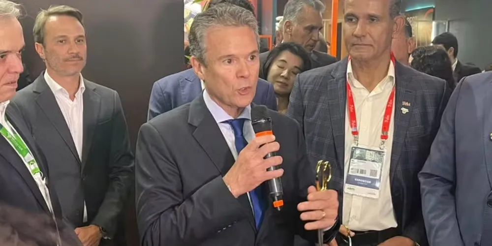 Ministro da Agricultura, André de Paula, discursa durante a cerimônia de abertura do Salão Internacional de Proteína Animal (SIAVS), em São Paulo (SP)