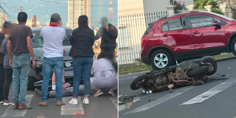 O motociclista sofreu ferimentos e recebeu atendimento no local