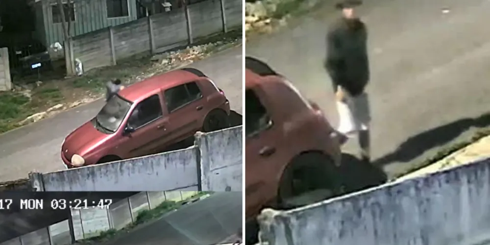 As imagens do sistema de monitoramento mostram o suspeito rondando a residência por mais de três horas