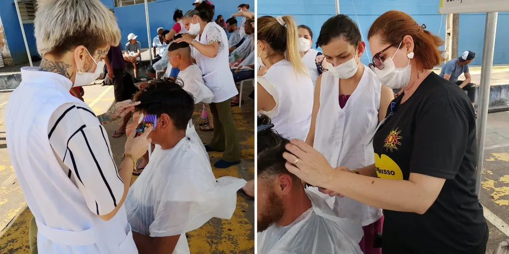Durante o dia, participantes do curso de Cabeleireiro oferecido pela instituição realizaram 25 cortes de cabelo gratuitos