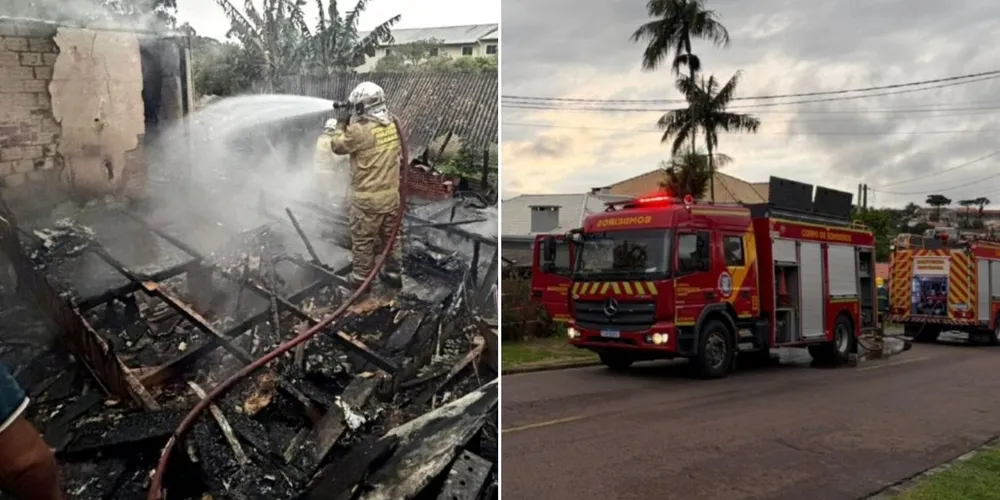 Residência de madeira no bairro Alto Boqueirão é consumida por incêndio no fim da manhã desta segunda-feira
