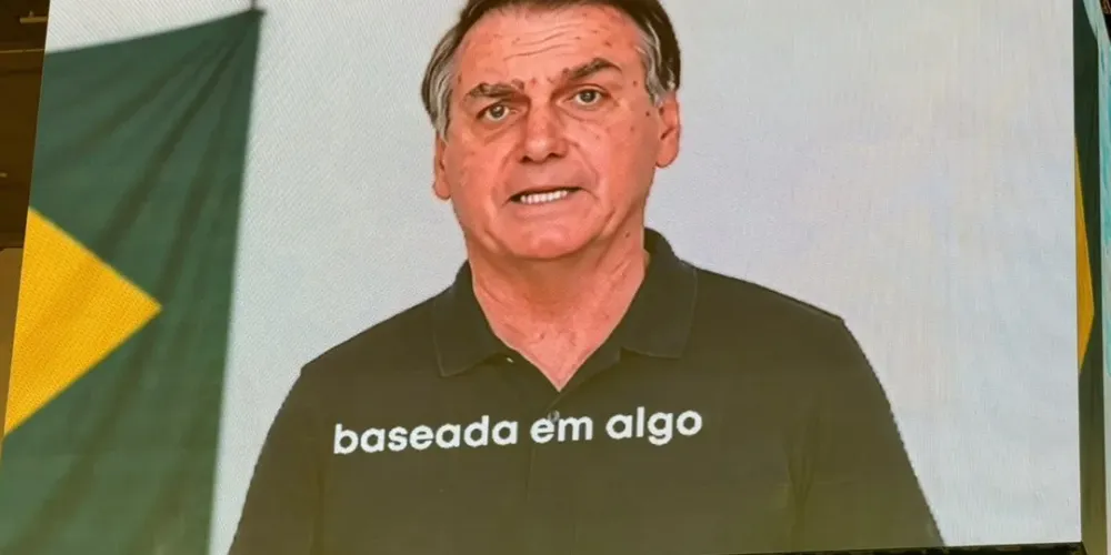 Imagem do ex-presidente Jair Bolsonaro gerada por IA. O vídeo foi exibido na convenção do PL, em São Paulo, no sábado (25)