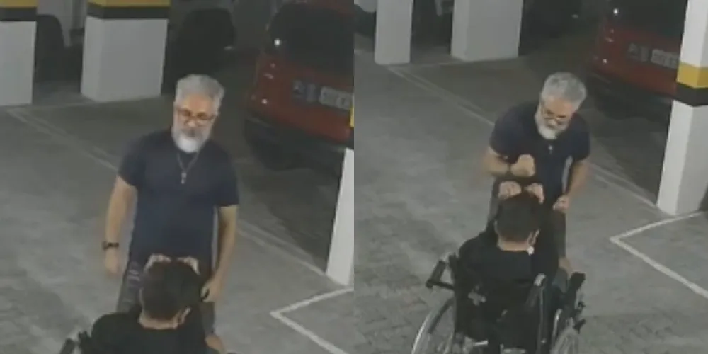As gravações mostram o momento em que o homem desfere socos contra a vítima