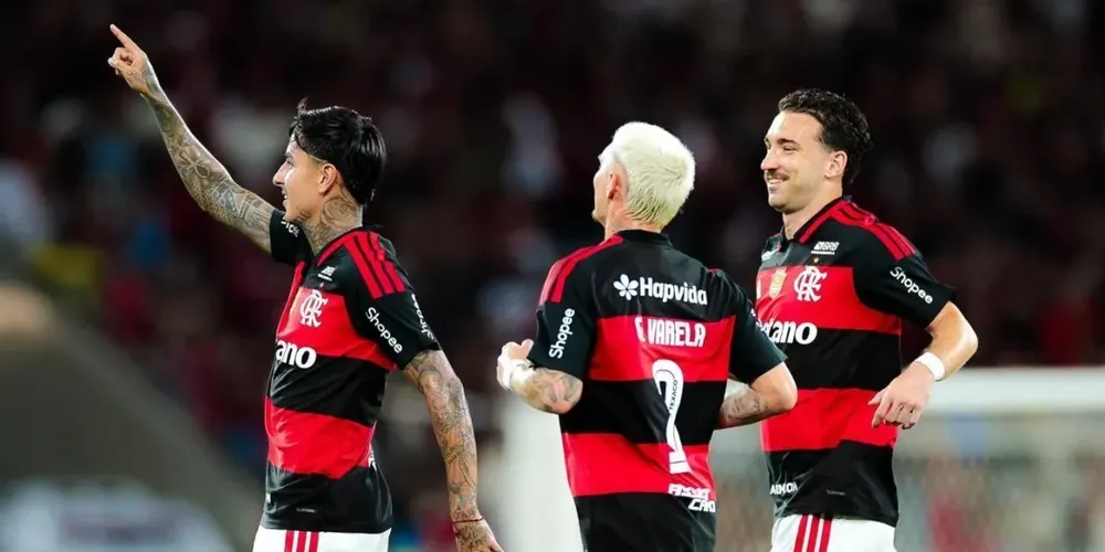 Pulgar celebra o primeiro gol do Flamengo sobre o Vitória