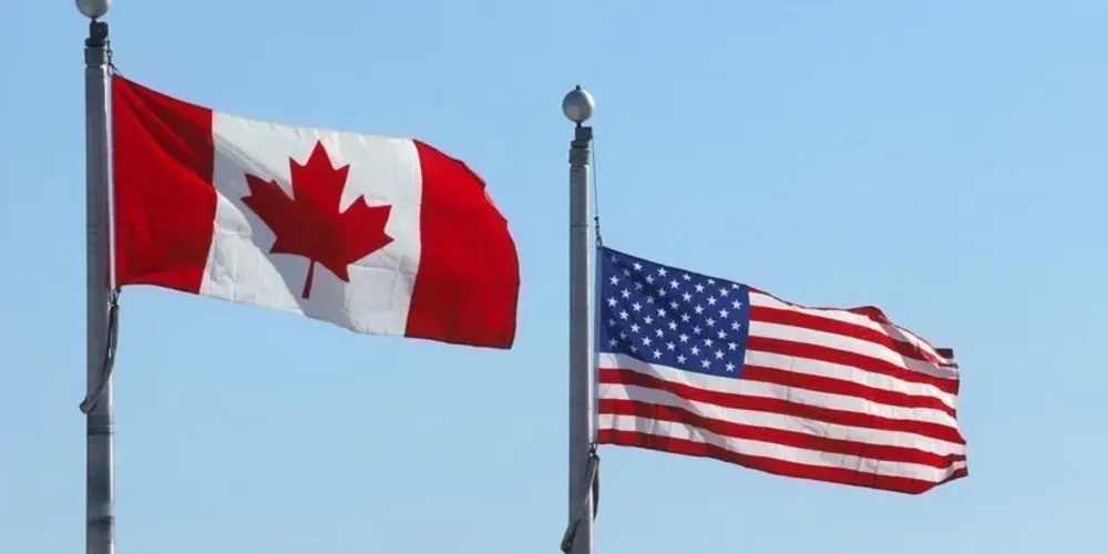 Bandeiras do Canadá e dos Estados Unidos