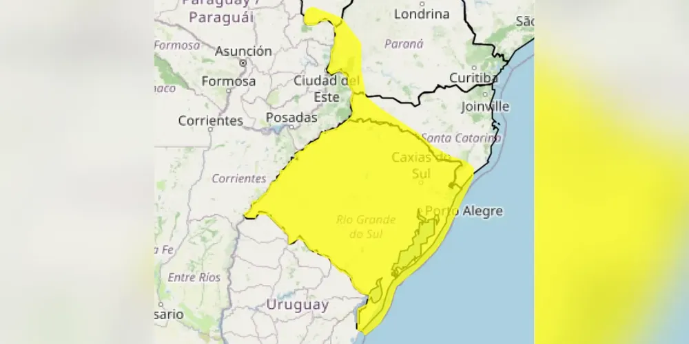 Além da região gaúcha, alguns municípios de Santa Catarina, Paraná e Mato Grosso do Sul também deverão estar atentos ao fenômeno climático