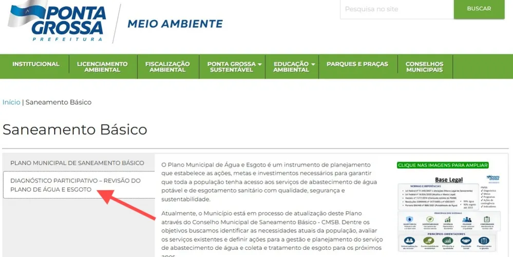 Captura de tela do site da Prefeitura Municipal de Ponta Grossa