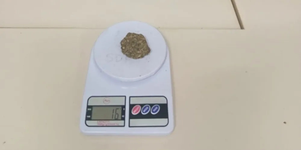 Durante a busca pessoal, localizaram 16 gramas de substância análoga à maconha.