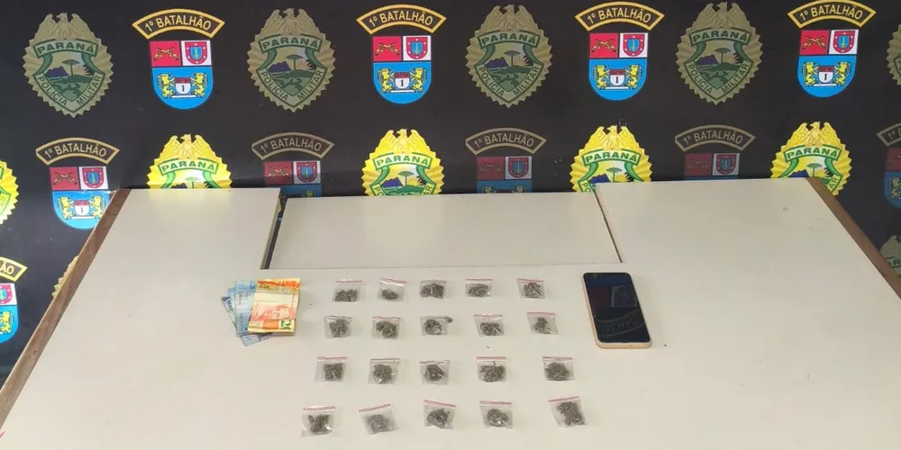 Foram localizadas 20 buchas de substância análoga à maconha, totalizando 24 gramas, além de certa quantia em dinheiro