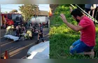 Homem se ajoelha e faz oração durante resgate de motociclista no Paraná