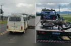 Motociclista fica ferido após colisão frontal com Kombi em Castro