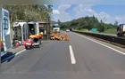 Caminhão tomba e uma pessoa fica ferida na BR-376 entre Imbaú e Tibagi