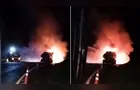Carreta carregada com óleo vegetal é tomada pelo fogo na BR-277