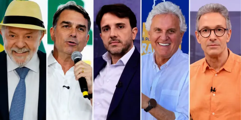 Luiz Inácio Lula da Silva, Flávio Bolsonaro, Renan Santos, Ronaldo Caiado e Romeu Zema