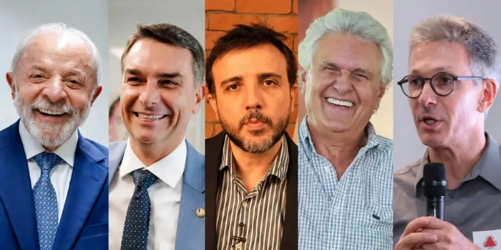 Luiz Inácio Lula da Silva, Flávio Bolsonaro, Renan Santos, Ronaldo Caiado e Romeu Zema