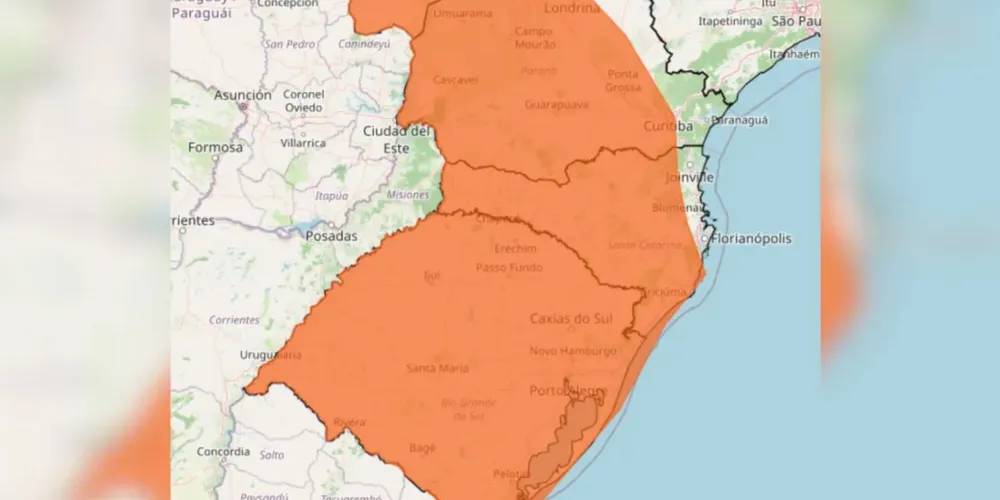 De acordo com o Inmet, todo o estado do Rio Grande do Sul está em alerta e deve ser atingido pela chuva intensa