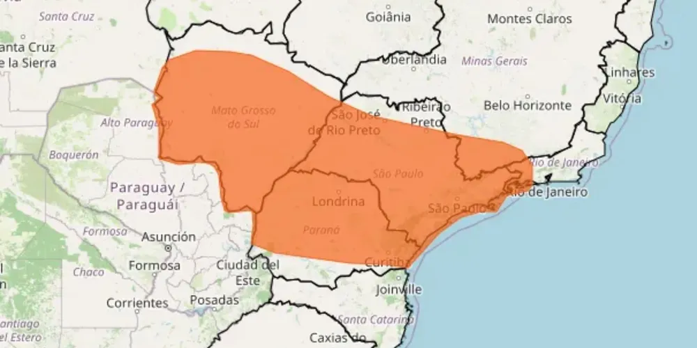 Mapa em laranja entra em alerta para tempestades