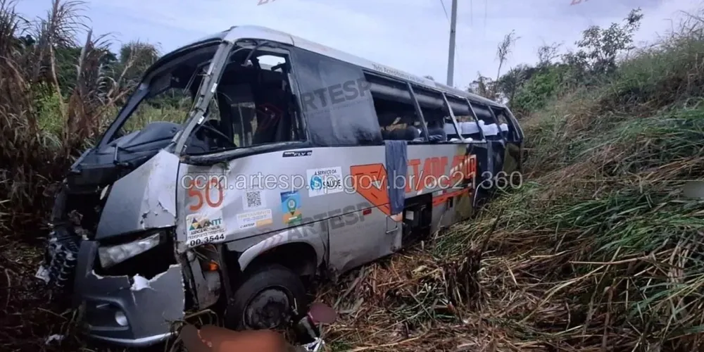 Veículo perdeu o controle na pista e capotou no canteiro latera