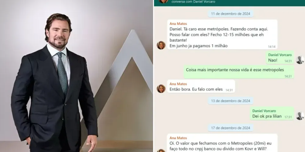 As mensagens também registram a evolução dos contratos comerciais entre o Banco Master e o Metrópoles